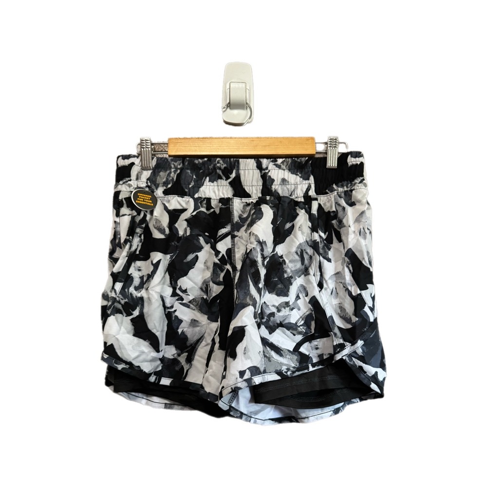 Avia Running Shorts Women M 8-10 Black White New Camo Print Layered Zip Pocket